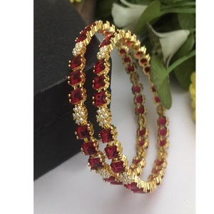 Fashionable Gold Plated Amethyst And Stone Look <b>Bangle</b> Bracelets <b>Set</b> For Women Classic Style Party Jewelry - Product Image 4