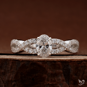 0.5CT Oval Cut Lab Grown Diamond <b>Ring</b> IGI Certified Twisted Pave <b>Split</b> Shank Engagement <b>Ring</b> in 10K White Gold - Product Image 1