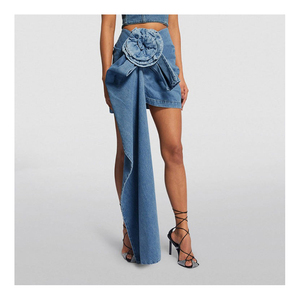 Jupe décontractée droite en jean grande taille, longueur genou, avec boutons sur le devant et fente à l'ourlet, lavable en machine, taille naturelle - Product Image 4