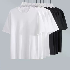 Camiseta de Cuello Redondo Negra Sólida de Corte Holgado para Hombre, Informal, Transpirable, de Verano - Product Image 3