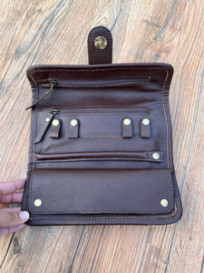 Estuche enrollable portátil para joyas de cuero de vaca, organizador de joyas de viaje plegable de estilo Vintage de alta calidad para damas - Product Image 5