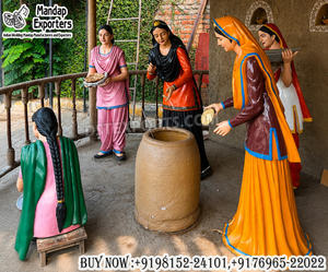 Exhibición Temática de Pueblo Cultural Indio para Decoración de Restaurantes al Aire Libre, Compre Estatuas de Fibra con Temática Punjabi Virsa para Restaurantes en EE. UU. - Product Image 2