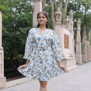 Vestido corto indio hecho a mano con estampado de bloques de algodón para mujer, vestido elegante para fiesta, regalo de novia personalizado para ella en oferta - Product Image 5