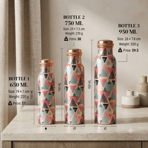 Botella de Agua de Cobre Hecha a Mano con Diseño Geométrico de Triángulos, Botella de Metal Reutilizable para Viajes, Hogar, Oficina, Regalo, Venta al Por Mayor - Product Image 6