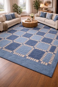 Alfombra de Lana Azul Abstracta Hecha a Mano, Moderna, Geométrica, Apta para Mascotas, Antideslizante, de Pelo Corto, Suave y Afelpada, para Sala de Estar, Tamaño Personalizado - Product Image 4