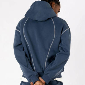 Sudadera con capucha oversize de algodón pesado con cremallera y costuras invertidas estilo streetwear al por mayor - Product Image 4