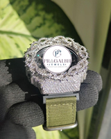Pragalbh Jewels Maßgefertigte Diamant-Lünette Uhr Vollständig mit Diamanten Besetzt Luxuriöse Hip-Hop Armbanduhr aus Edelstahl & Gummi für Herren