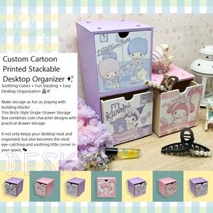 Custom Cartoon Printed Plastic Stackable Foldable Desktop Organizer Single <b>Drawer</b> <b>Storage</b> <b>Box</b> Sliding Lid Desk Organizer Home - Product Image 1