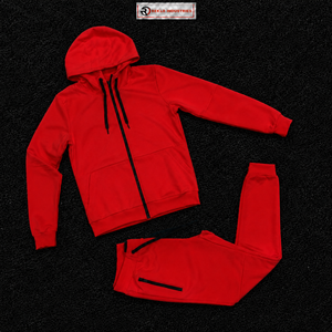 Conjunto Deportivo Rojo para Hombre con Capucha, Sudadera y Pantalones de Poliéster de Color Sólido con Cierre Completo, Estilo Casual para Otoño, Forro Polar Suave, Corte Urbano - Product Image 5