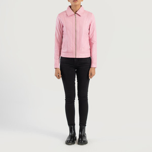 Chaquetas de Cuero Genuino para Mujer, Cuello Clásico Rosa, Alta Calidad, Venta al Por Mayor, Chaquetas Biker Bomber para Chicas, Colores Personalizados con Logotipo, OEM - Product Image 4
