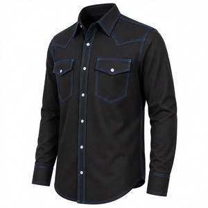Camisa de Trabajo Negra Personalizada para Hombre 2026, Estilo Occidental, Resistente al Fuego, con Costuras Azules, Corte Regular, Manga Larga, Color Sólido, Cierre de Botones - Product Image 1