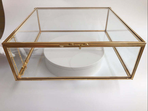 Beautiful Transparent Clear <b>Mirror</b> Glass Jewelry <b>Box</b> Storage Case Gold Metal Display Jewelry <b>Box</b> With Glass Lid - Product Image 2