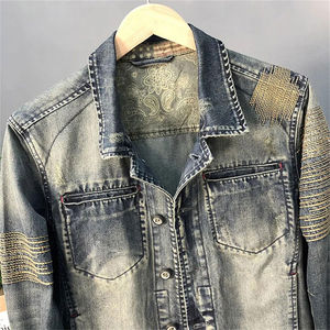 Blouson Homme Décontracté Slim Fit en Jean 100% Coton, Dernière Collection, Effet Patchwork Délavé à l'Acide, Boutons, Haute Qualité, Vente Chaude en Gros - Product Image 3