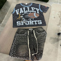 Shorts cargo en jean vintage taille haute pour hommes, couleur unie, avec fermeture à boutons ornés de strass, infroissable, respirant, écologique, service OEM