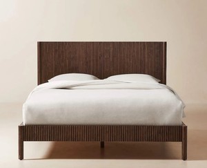 Minimalist <b>King</b> <b>Bed</b> Frame Wood Fluted Design Handmade Solid Wood Bedstead Natural Finish Ftuted <b>Headboard</b> - Product Image 5