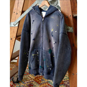 Sudadera con capucha Kivotech Stone Acid Washed de algodón de alta calidad, con efecto desgastado por el sol, con salpicaduras de pintura y cremallera, para hombre, OEM. - Product Image 6