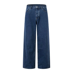 Pantalones Vaqueros Retro Azules para Hombre, Estilo Casual Simple con Bolsillos, Lavados y Desgastados, de Pierna Recta Ancha, Holgados, Tipo Bootcut - Product Image 1