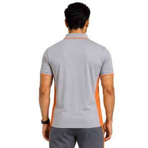 Premium Grey And <b>Orange</b> Mens <b>Polo</b> Shirt With Contrast Side Panel Design Custom Logo Embroidery Athletic Golf Casual Sportswear - Product Image 2