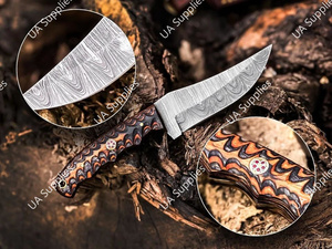 Cuchillo de Caza y Camping de Acero de Damasco DIY con Hoja Fija y Mango de Madera Pakka, al Mejor Precio al por Mayor, OEM/ODM, MOQs Bajos, 1 Año de Garantía - Product Image 2