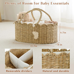 Nuevo organizador de pañales de mimbre con asa y diseño festoneado, hecho en Vietnam con precio de mayoreo. - Product Image 6