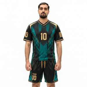 Conjunto de Uniforme de Fútbol Personalizado Unisex, Negro y Verde, de Secado Rápido, Transpirable, 220g, Poliéster, para Equipos Adultos, Talla 10 - Product Image 2