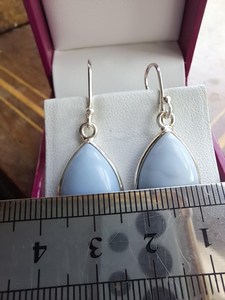 Boucles d'oreilles pendantes en argent sterling et agate bleue, bijoux artisanaux en pierres précieuses, design élégant pour femmes, vente en gros, export - Product Image 2
