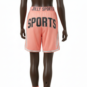 Short de basketball respirant en maille polyester 160 GSM, doux, couleur pêche, avec strass en cristal et logo personnalisé - Product Image 2
