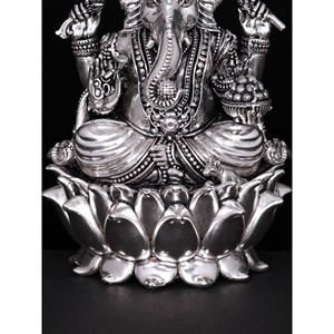 Statue en laiton plaqué argent 6 \ "Chaturbhuja Lord Ganesha assis sur un produit de sculpture en lotus - Product Image 1