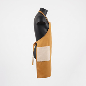 Tablier de chef en sergé coton-polyester 240 GSM jaune moutarde avec poches crème, logo brodé personnalisé pour le personnel de restaurant - Product Image 3