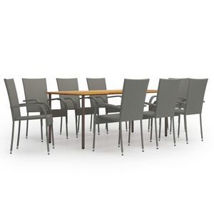 Grand ensemble de salle à manger en bois d'acacia gris, ensemble de jardin empilable en bois massif - Product Image 1