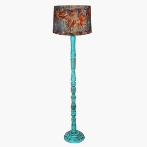 Distressed <b>Teal</b> Floor <b>Lamp</b> Vintage Wood Standing Light Hand-Painted Floral <b>Lamp</b> Antique Finish Spindle Base Shabby Chic Decor - Product Image 1