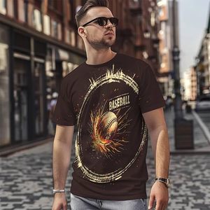 Baseball <b>Flame</b> Pattern Men's Short Sleeve O-Neck T-<b>Shirt</b> Digital Print Jersey Oversized Fit Casual Style 100% Cotton Breathable - Product Image 3