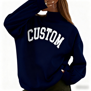 Sweat-shirt en molleton pour femme, col montant, brodé, en polyester/coton - Product Image 1