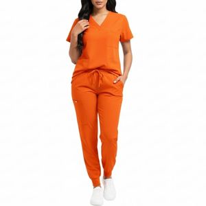 Conjunto de Uniforme Médico para Mujer, Pantalones de Algodón y Poliéster Color Durazno con Bolsillos y Cintura Ajustable con Cordón - Product Image 4