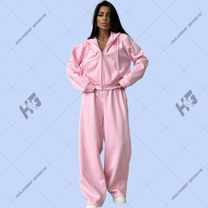 Ensemble de survêtement unisexe personnalisé avec logo, style vintage décontracté, sweat à capuche zippé à manches longues et pantalon de jogging à cordon de serrage - Product Image 1