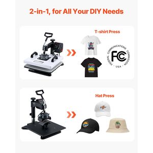 Pressa a Caldo 2-in-1 Multifunzione 15x15 pollici, Rotazione a 360°, 1200W, Doppio Tubo, Riscaldamento Rapido Digitale per T-shirt e Tazze - Product Image 2