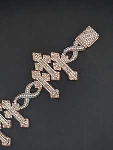 Luxury Two Tone Gold <b>Stacked</b> Cross Link <b>Bracelet</b> Baguette Lab Grown Diamond Pave Setting Iced Out Hip Hop Religious Triple Charm - Product Image 2