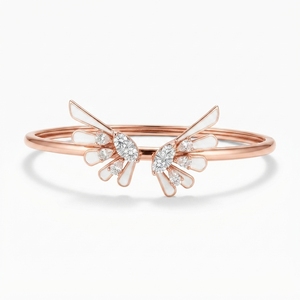 18K Rose Gold Wing <b>Cuff</b> <b>Bracelet</b> 0.548 CT Pear & Round Lab Grown Diamond 10.62g Solid Gold Women's Party Gift Statement Jewelry - Product Image 1