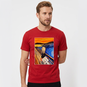 T-shirt rouge à manches courtes pour homme avec imprimé artistique, col rond décontracté, jersey en coton, coupe classique - Product Image 3