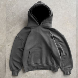 <b>Mens</b> Oversized Raglan Sleeve Hoodie Dark <b>Grey</b> Solid Color Casual Pullover <b>Sweatshirt</b> With Kangaroo Pocket - Product Image 4
