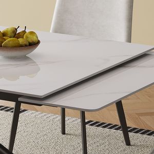 Mesa de Comedor Rectangular Moderna de 83 Pulgadas con Tapa Retráctil de Piedra Sinterizada y Patas de Acero al Carbono Negro para Cualquier Espacio - Product Image 3