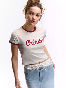 Custom Women's Ringer Baby Tee Contrast Trim Personalized Graphic Fashion <b>Top</b> <b>Y2k</b> Streetwear OEM 100% Cotton Fitted <b>Crop</b> T-shirt - Product Image 4