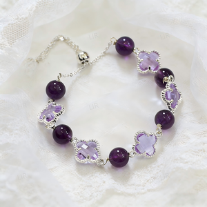 Pulsera de Trébol de Cuatro Hojas con Cristal de Amatista Transparente Rosa, Amuleto de la Suerte Feng Shui, Joyería Minimalista para Mujer - Product Image 6