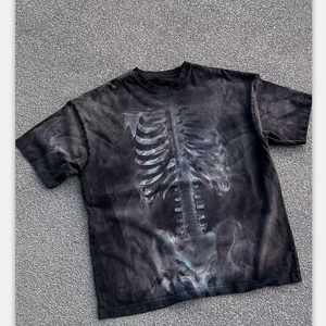 Camiseta de Algodón Lavado con Cuello Redondo, Manga Corta, para Hombre, Estilo Casual, Tie-Dye, Tejido de Punto, Corte Regular, Color Sólido - Product Image 5