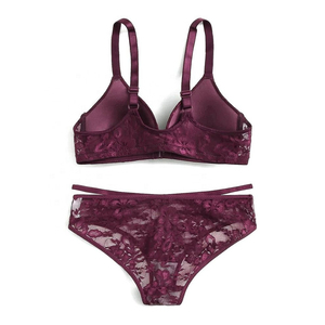 Ensemble de lingerie en dentelle florale noire, soutien-gorge triangle sans armatures et culotte bikini pour femme - Product Image 5