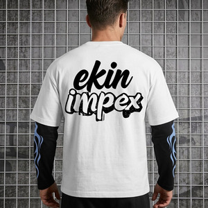 Wholesale Custom Streetwear Oversized Two Piece Long Sleeve T <b>Shirt</b> Men Hip Hop <b>Flame</b> Print Layered Sweatshirt - Product Image 4