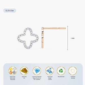 Pendientes de Oro de 14K de Primera Calidad con Diamantes en Forma de Trébol Abierto, 0.25CT, Diamantes Creados en Laboratorio, Pendientes Florales para Uso Diario, Joyería Fina para Mujer - Product Image 3