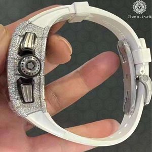 Charm Jewels Luxury Men's Stainless Steel Mechanical Watch 43mm Polygon Case Sapphire Crystal <b>Chronograph</b> Analog White Silicone - Product Image 2