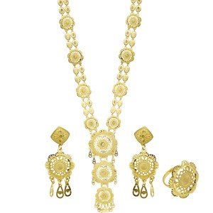 Joyería nupcial de diseño turco al por mayor, conjunto de joyería de moda chapada en oro de 14K, 18K y 24K, conjunto de collares largos de estilo tradicional de Dubái. - Product Image 1