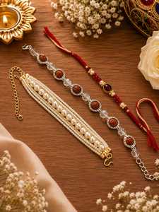 Traditional Indian Rose <b>Gold</b> Plated <b>Beaded</b> <b>Bracelet</b> Set Pearl Crystal Garnet Om Chain Link Jewelry Unisex Wedding Party Gift - Product Image 6